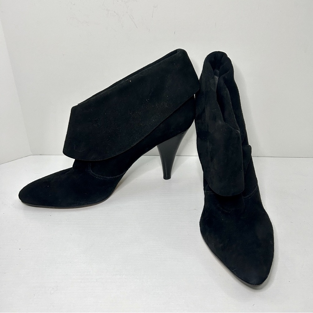 Via Spiga Black Suede Leather Pointed Toe Heel Ankle Booties Size 10